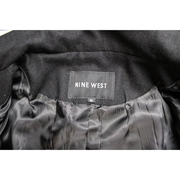 Nine West Womens Black Wool-Blend Long Sleeve Overcoat Size 10 🖤 Classic Button - Picture 9 of 12